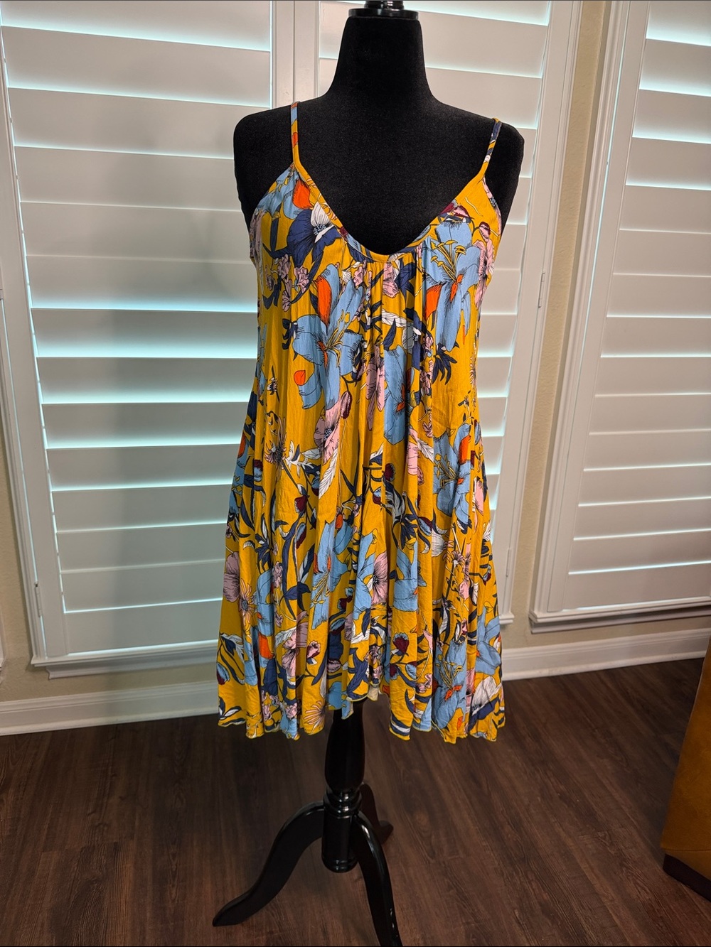 Sunshine Floral Spaghetti-Strap Mini Dress in Yellow
